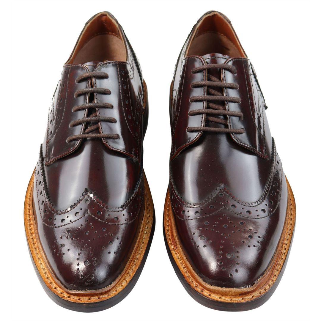 Mens Oxford Brogue Shoes Laced Leather Goodyear Welted Tan Brown Burgundy - Knighthood Store