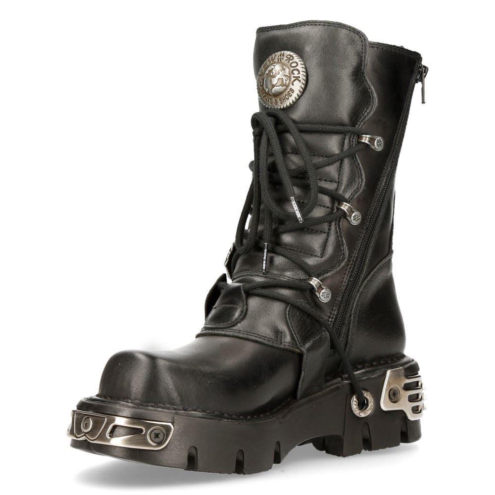 New Rock 391 S1 Reactor Boots Goth Metallic All Sizes Unisex Black Calf Length - Knighthood Store