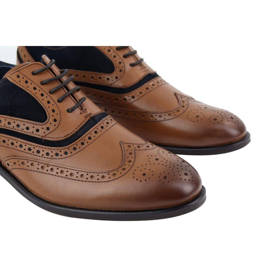 Mens Full Leather Suede Laced Oxford Brogues Smart Casual Formal Gatsby - Knighthood Store