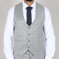 Men's Light Grey Suit Prince Of Wales Check Tailored Fit 3 Piece Formal Dress - Knighthood Store