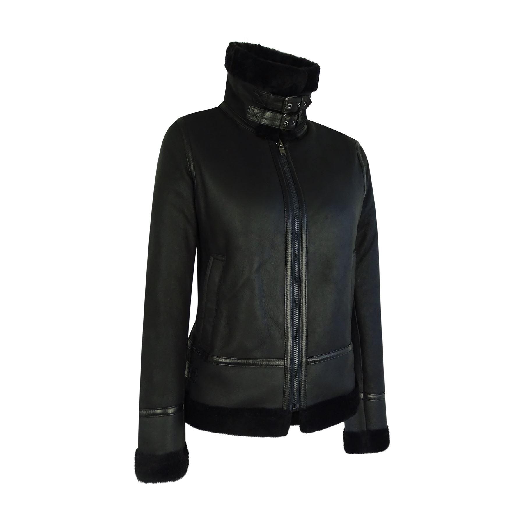 Womens Classic Black Real Sheepskin Zip Flying Jacket B3 Pilot Coat Tailored Fit - Knighthood Store