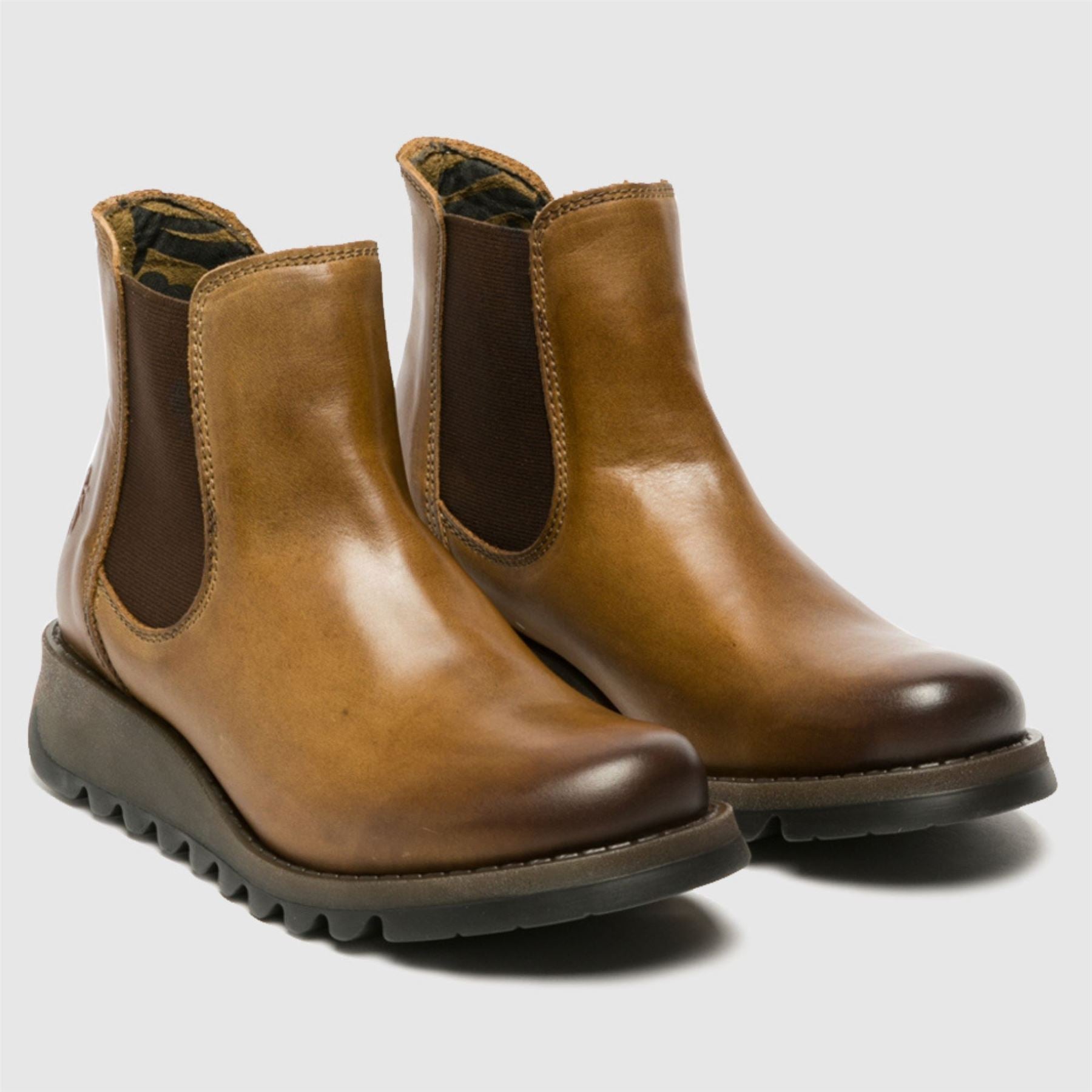 SALV195 - Women's Wedge Heel Leather Chelsea Ankle Boots