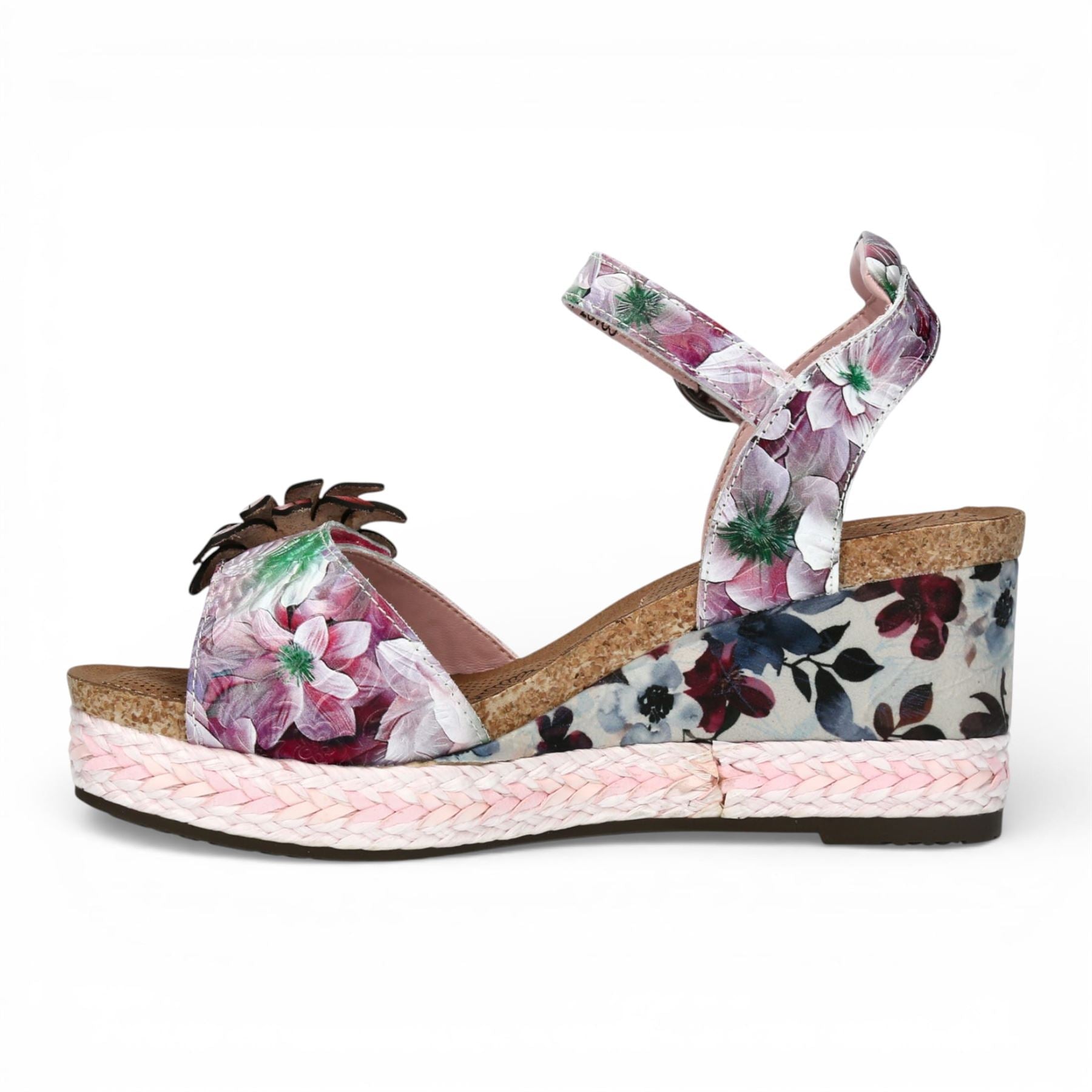 Facyo 75 - Women's Purple Floral Leather Wedge Sandals