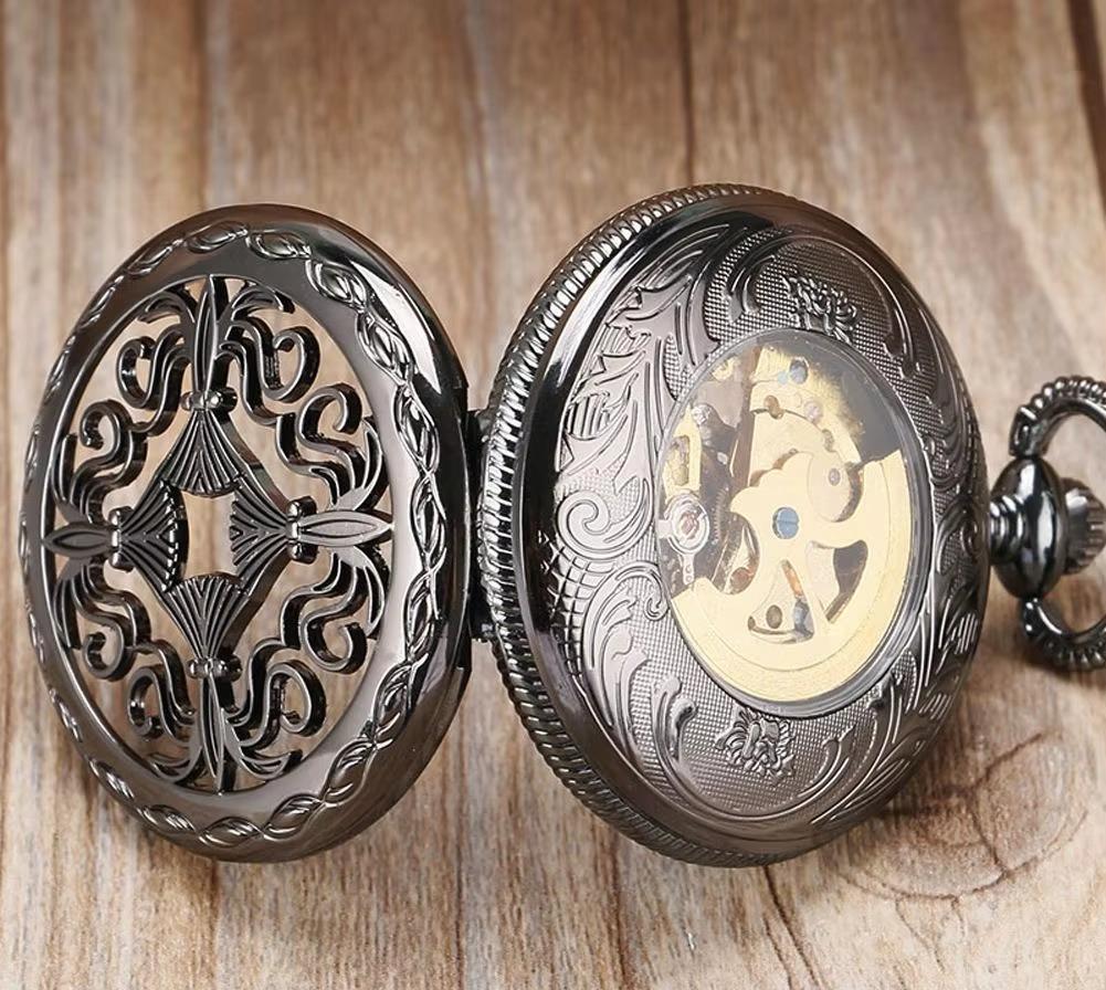 Mechanical Skeleton Half Hunter Antique Brass Pocket Watch