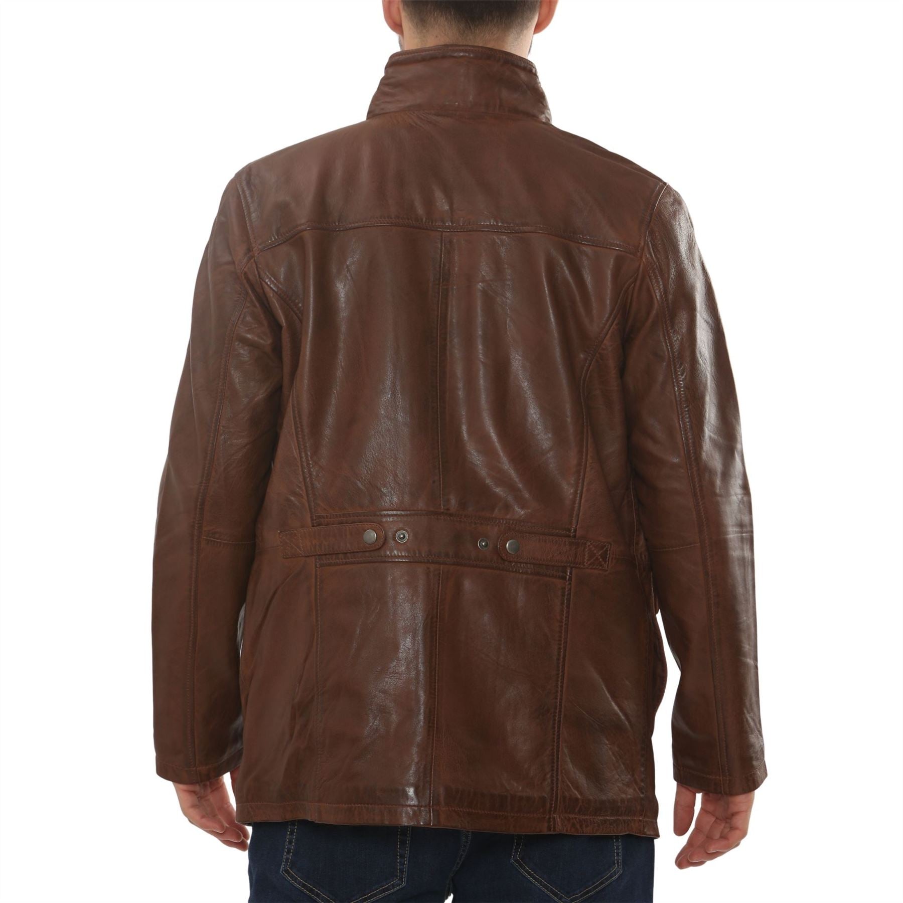 Men's Lambskin Leather Stand Collar Field Jacket
