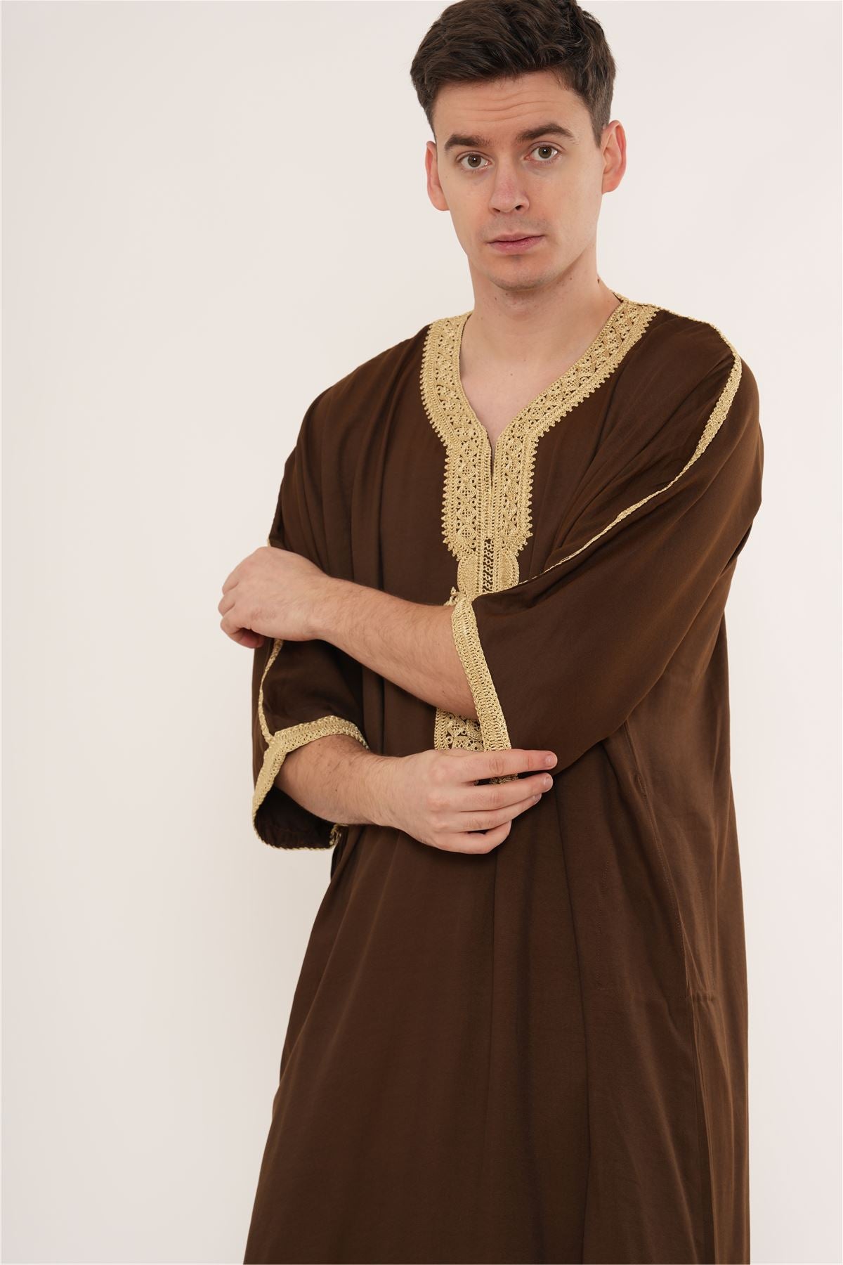 Men's Half Sleeve Embroidery Moroccan Thobe