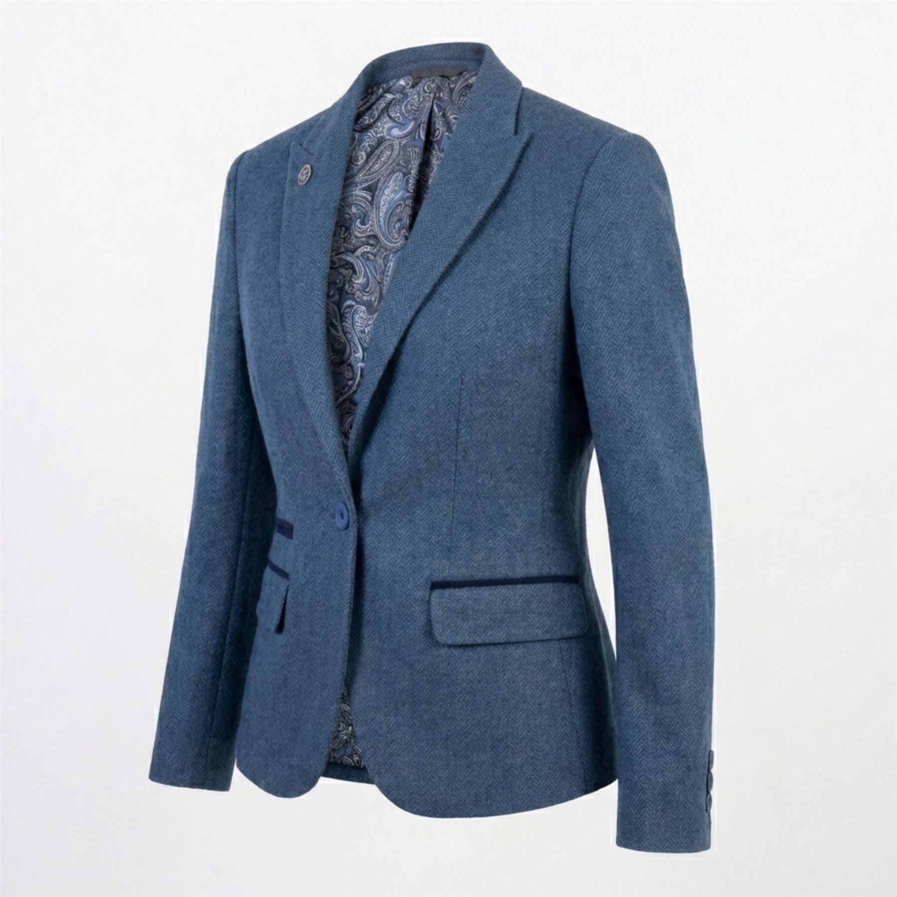 IMW-01 - Women's Blue Tweed Herringbone Blazer Waistcoat