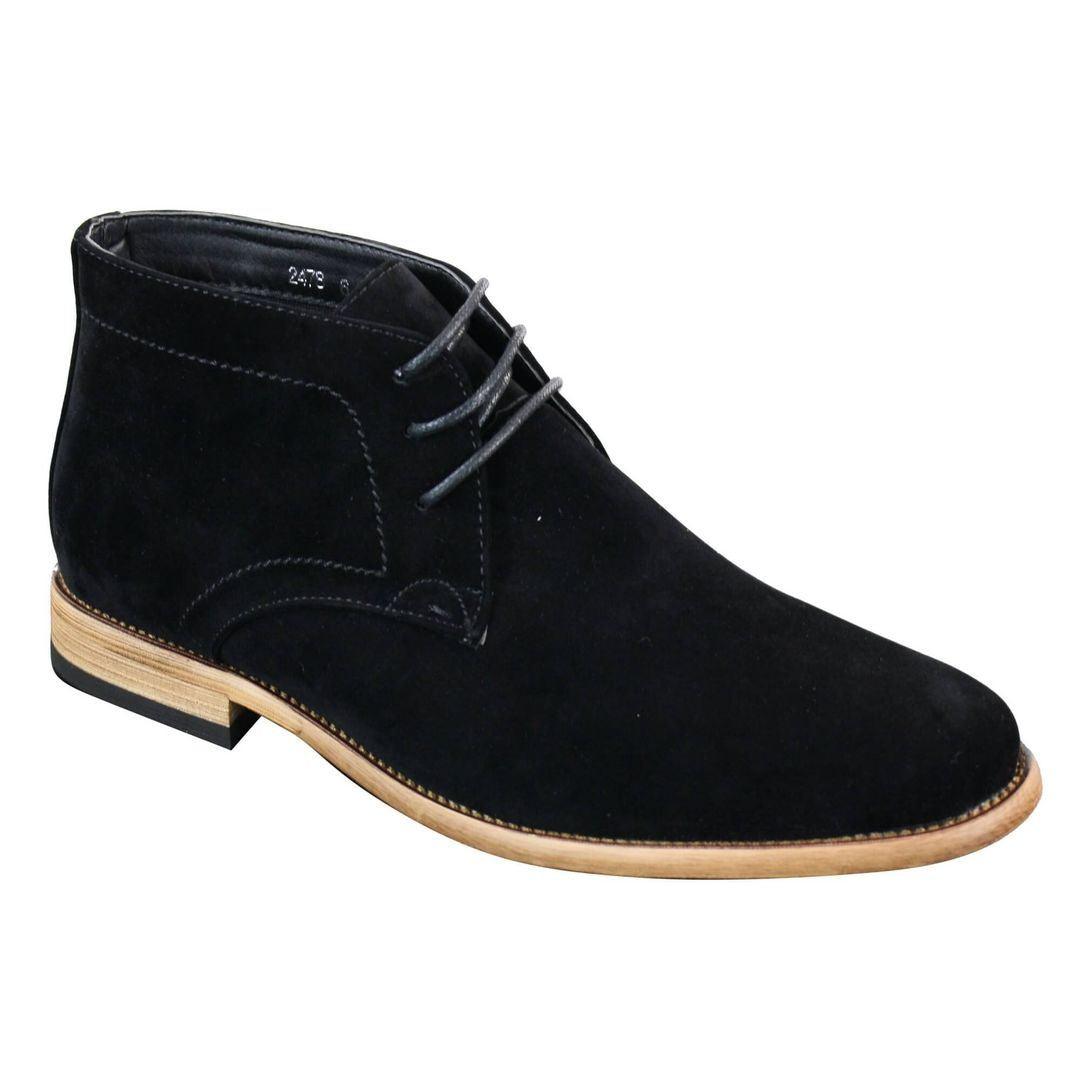 Mens Suede Lace Ankle Chukka Boots Chelsea Dealer Shoes Navy Blue Brown Black PU - Knighthood Store