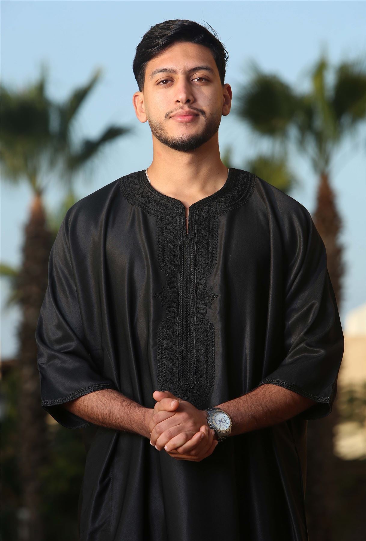 Men's Moroccan Thobe Gandoura Short Sleeve Jubba Islamic Clothing Kaftan Eid Robe Arab Embroidery