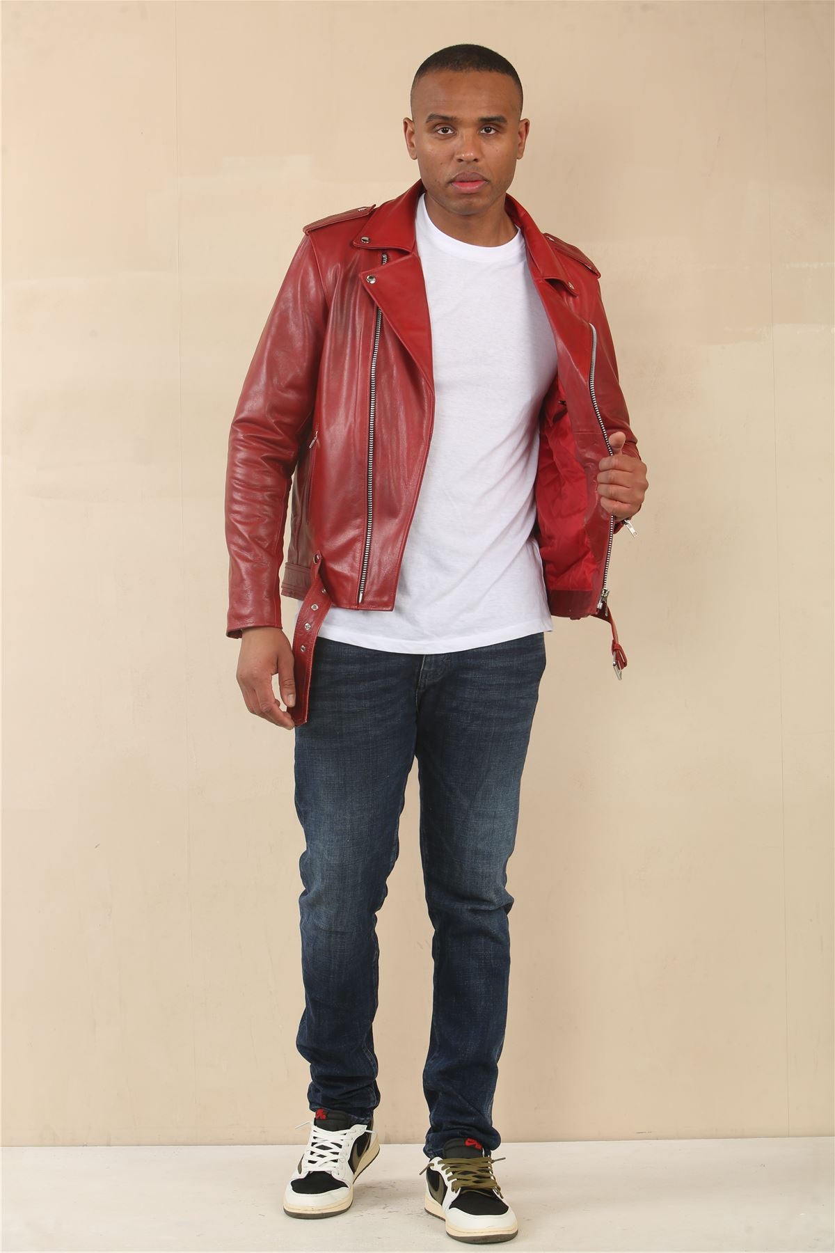 Men's Cow Hide Biker Brando Cross Zip Leather Jacket