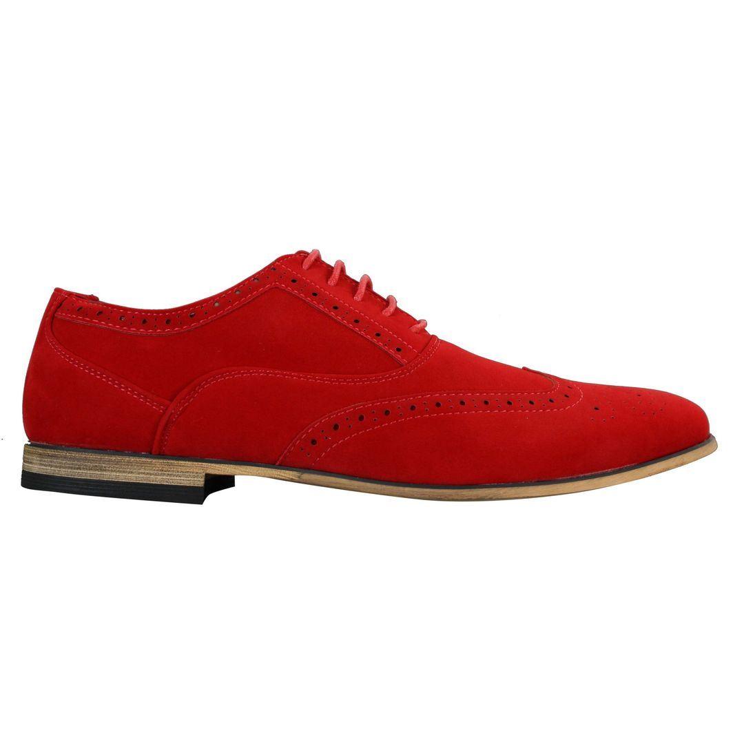 Mens Suede Leather Brogues Smart Casual Red Brown Navy Black Laced Shoes Retro - Knighthood Store