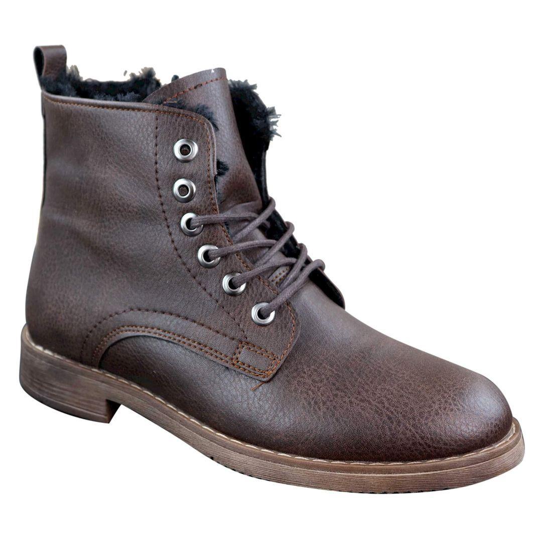 Mens Laced Zip Ankle Boots Fur Fleece Lined Warm Casual Hiking Combat Military - Knighthood Store