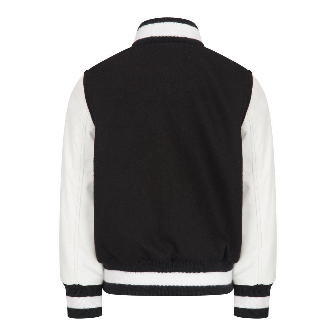Boys Wool Real Leather Varsity Kids Bomber Jacket Varsity Black White Vintage - Knighthood Store
