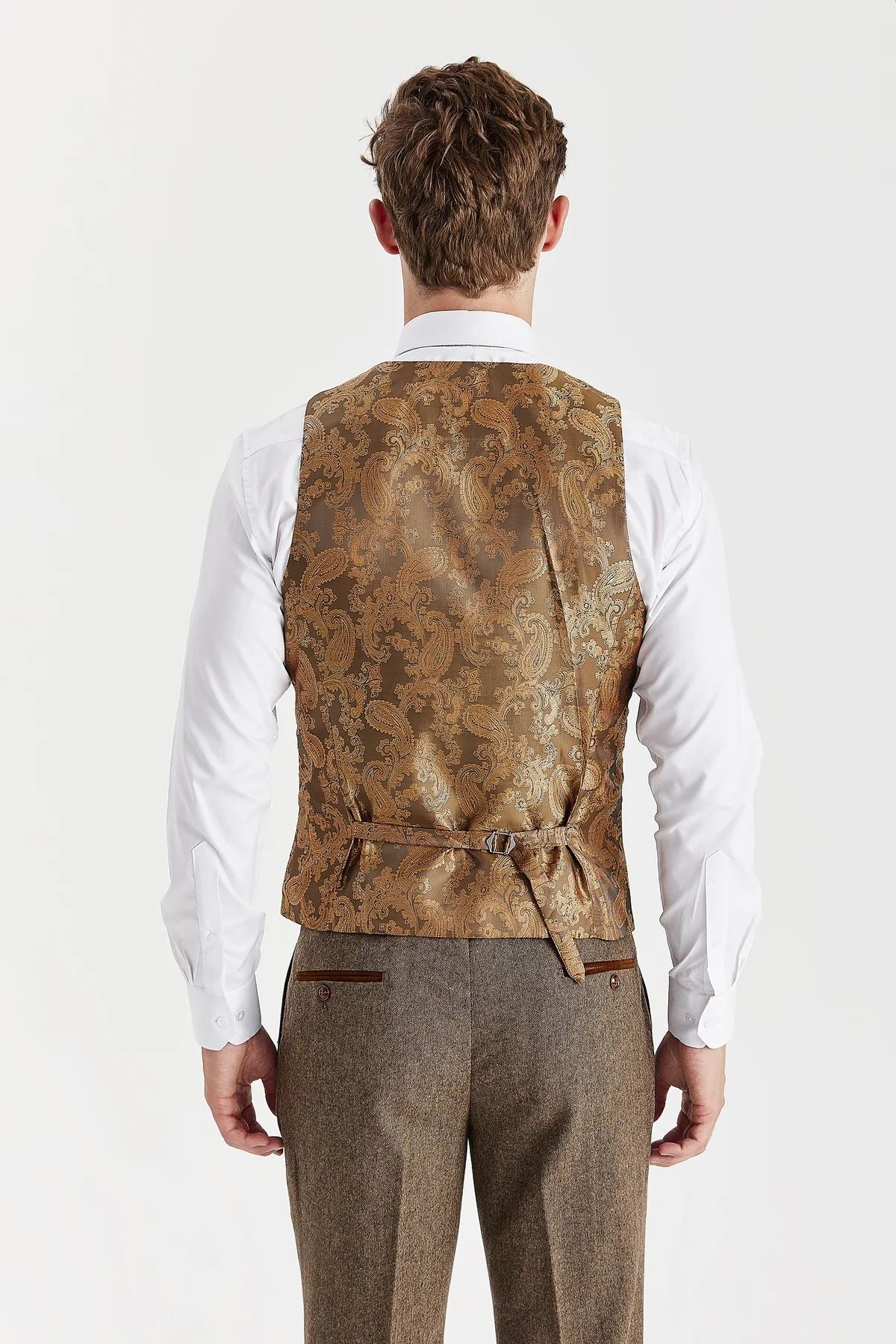 Oscar - Men's Brown Wool Blend Tweed Waistcoat