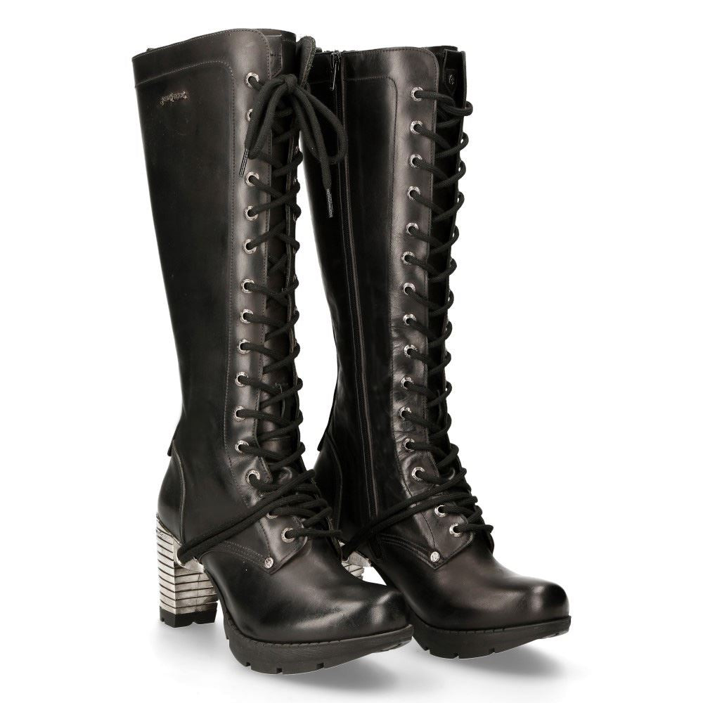 New Rock TR005-S1 Ladies Knee High Black High Heeled Boots