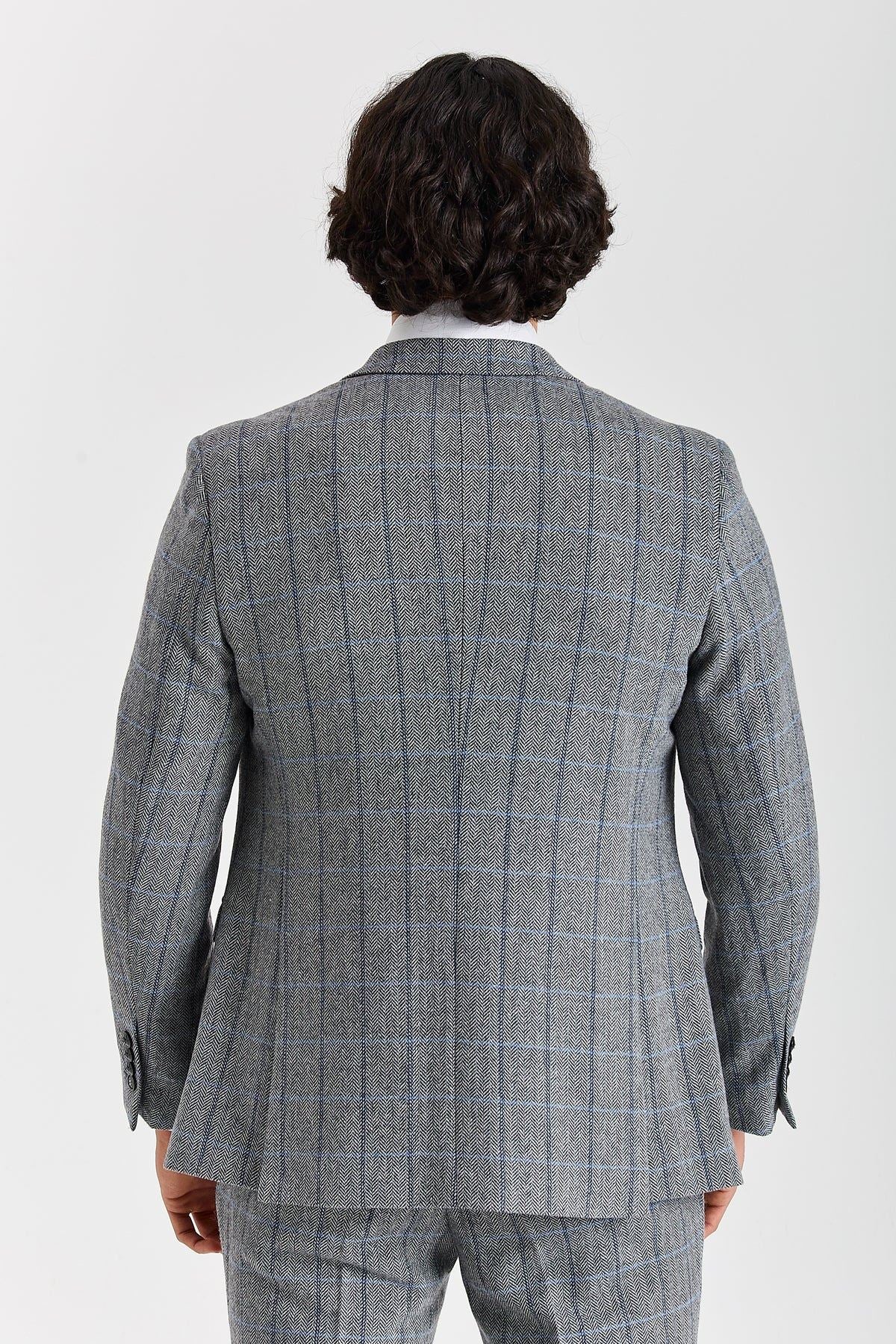 Harris - Men's Grey Tweed Herringbone Check Blazer