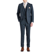 Harris - Men's Navy 3 Piece Wool Blend Tweed Suit
