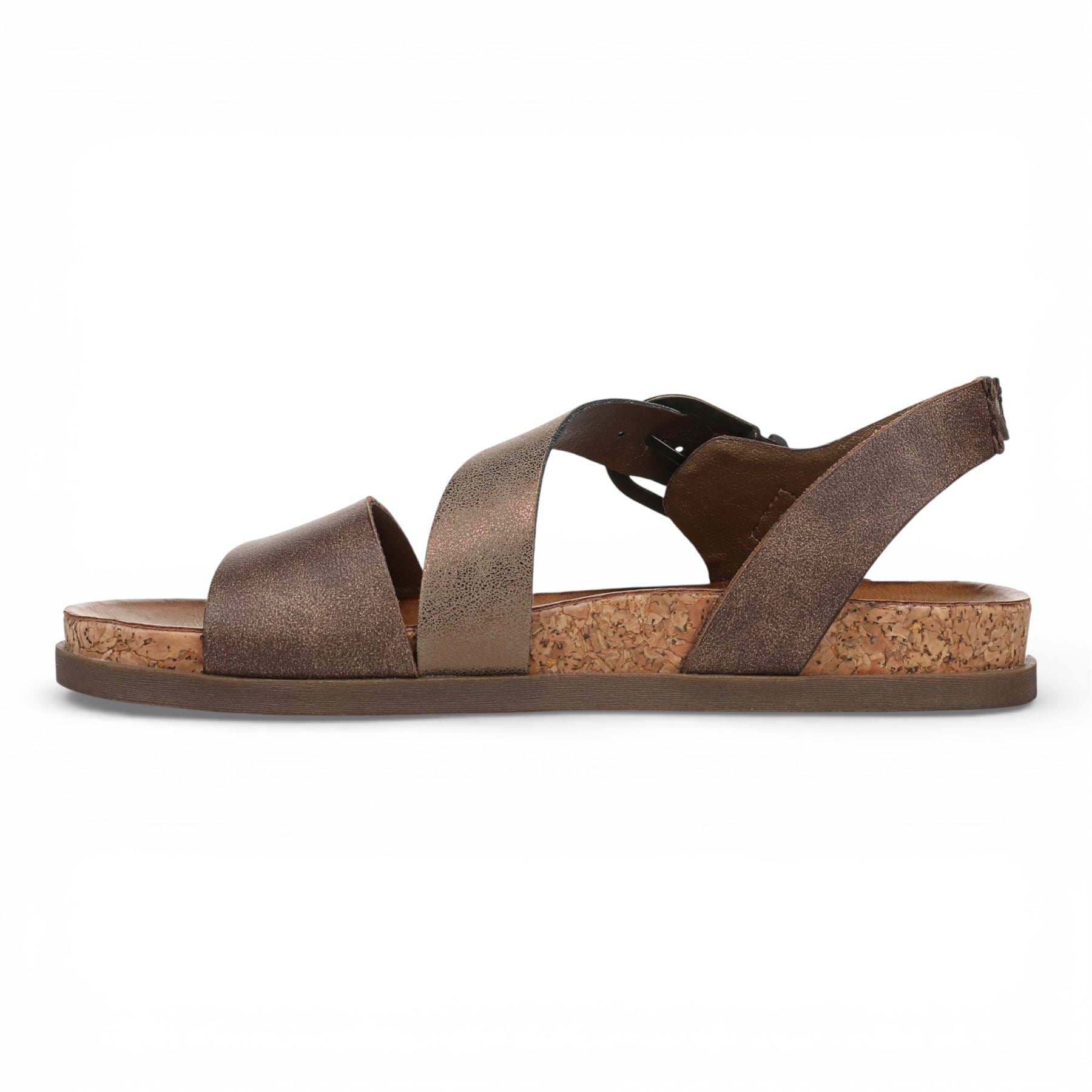 Lance - Women's Brown Silver Footbed Strappy Flat Sandals