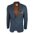 Mens Blue Check Blazer Herringbone Tweed Vintage Tailored Fit Grey Velvet - Knighthood Store