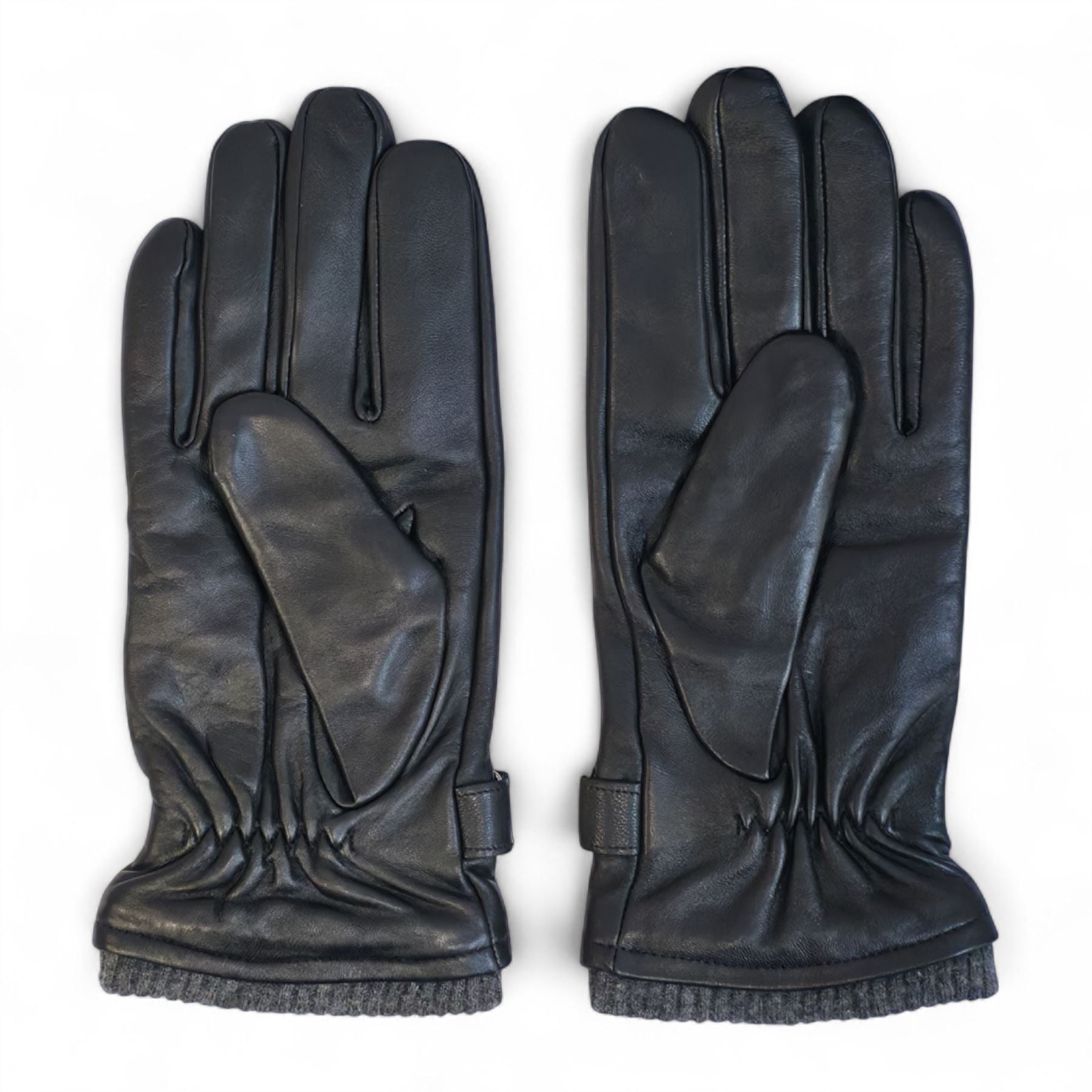 Men’s Genuine Leather Ribbed Knit Cuff Gloves