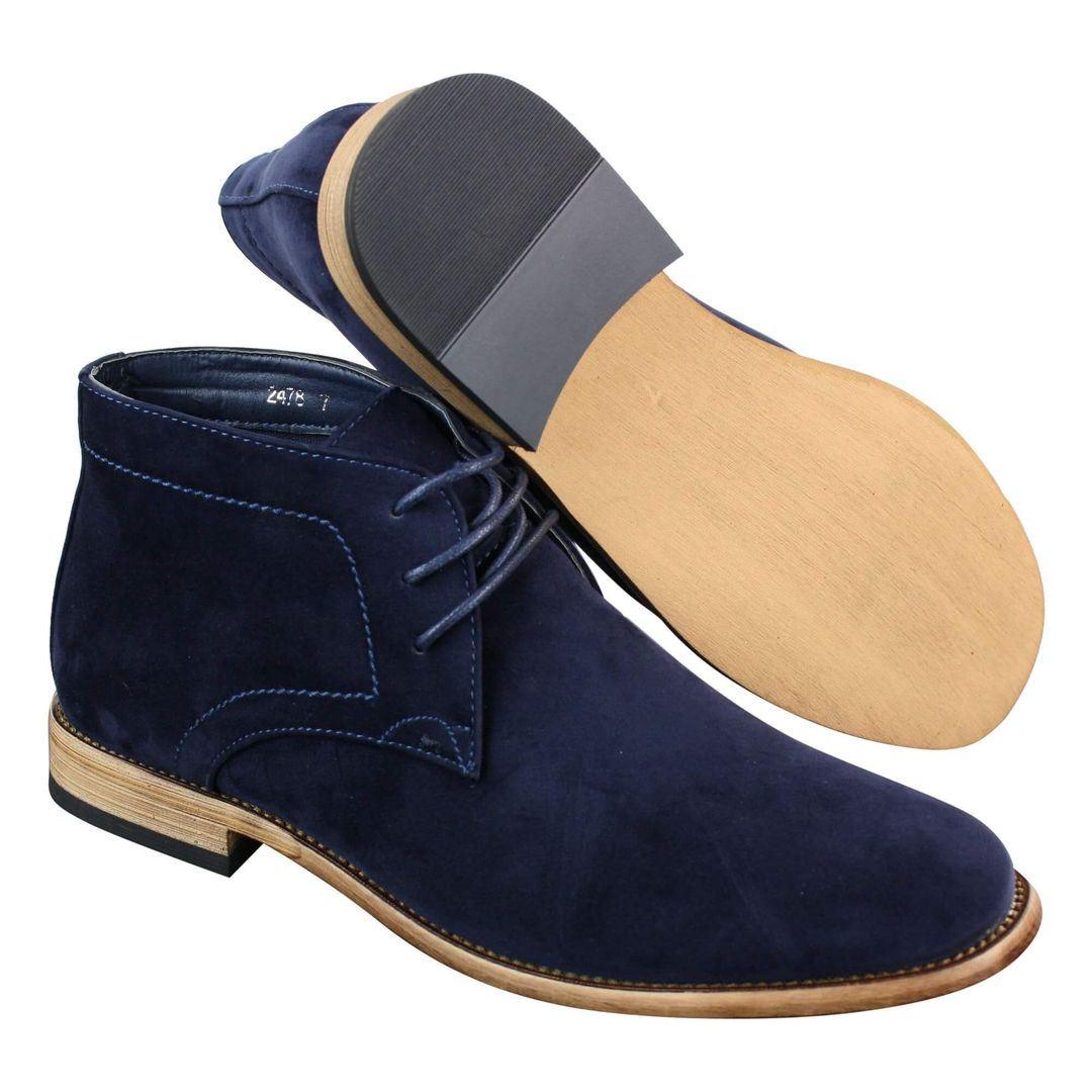 Mens Suede Lace Ankle Chukka Boots Chelsea Dealer Shoes Navy Blue Brown Black PU - Knighthood Store