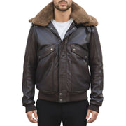 Men's Brown Leather Bomber Aviator Style Jacket