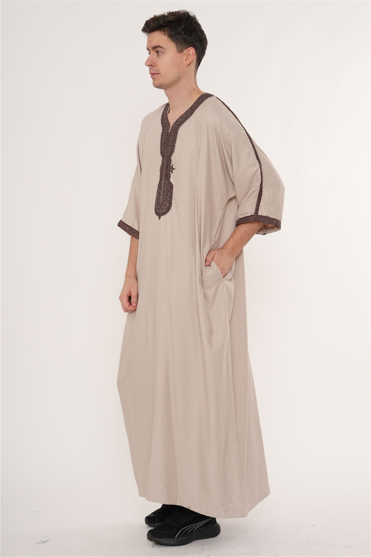 Men's Half Sleeve Embroidery Moroccan Thobe