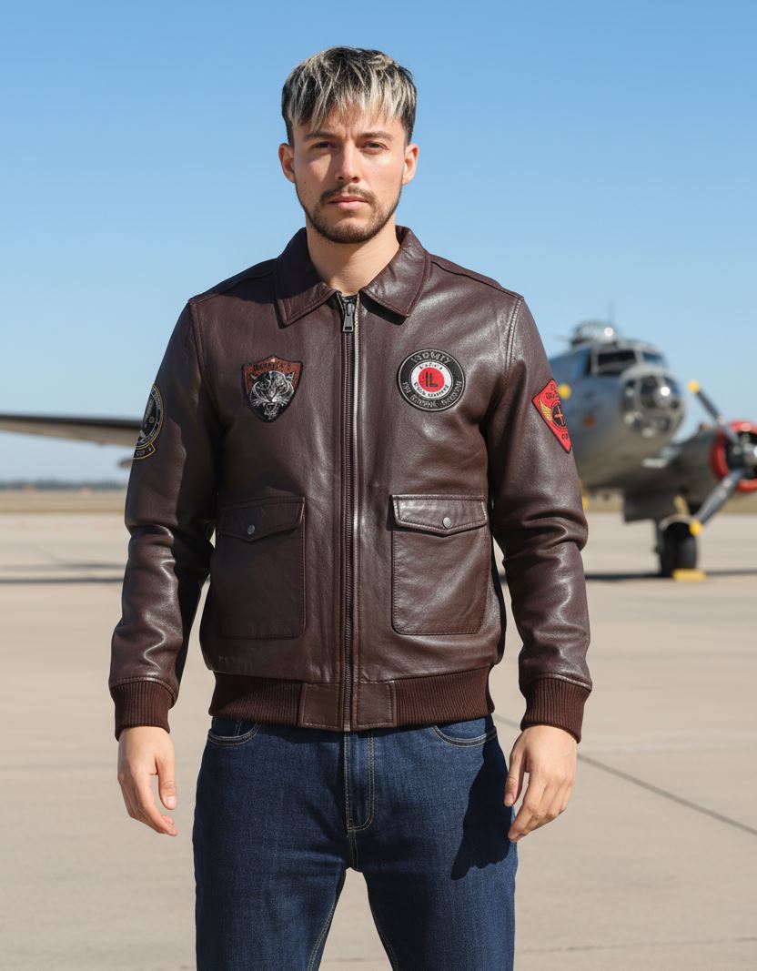 Men's Leather Bomber Jacket Pilot Air Force Style