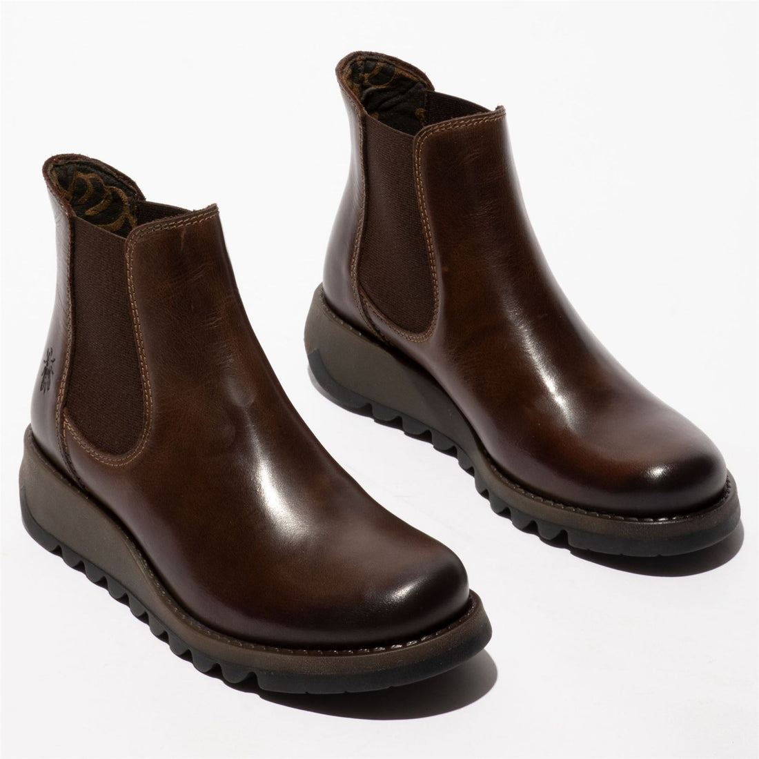 SALV195 - Women's Wedge Heel Leather Chelsea Ankle Boots