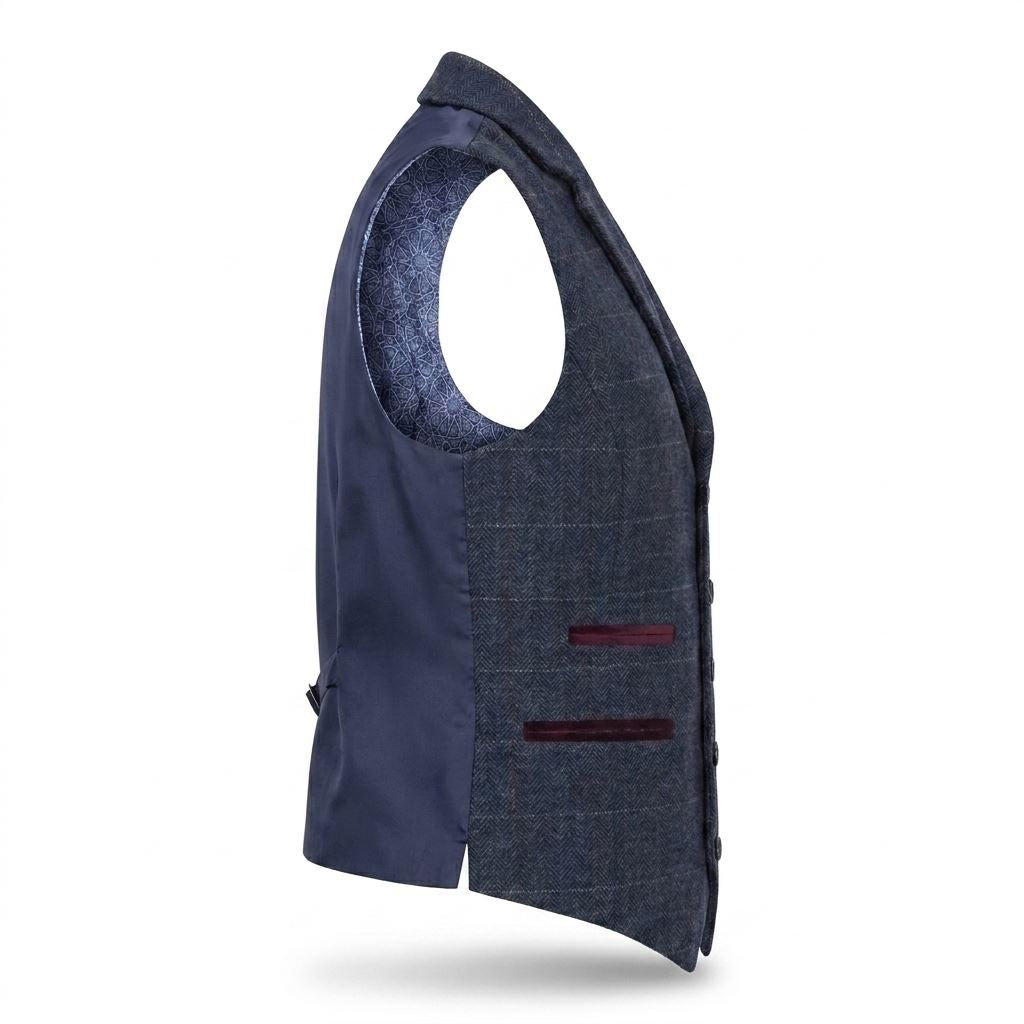 TPW-32 - Women's Navy Wool Blend Tweed Blazer Waistcoat