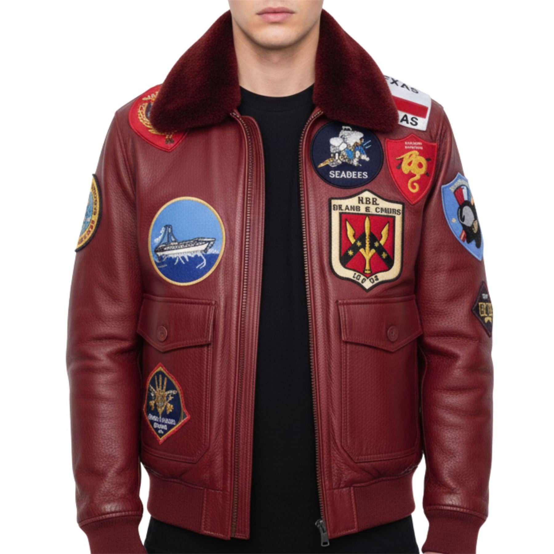 Men's Cowhide Top Gun Maverick Leather Aviator Bomber Jacket