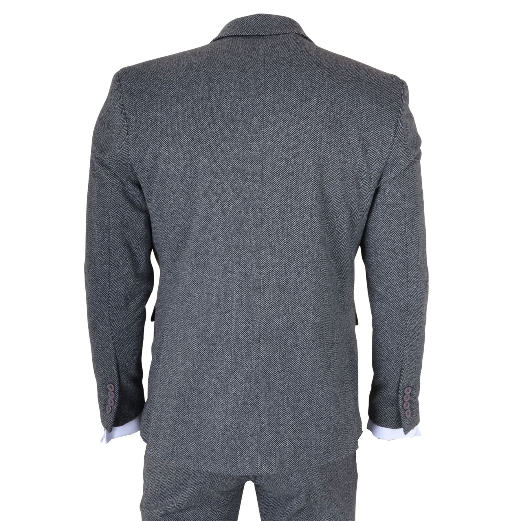 IM41 - Men's Grey 3 Piece Tweed Herringbone Suits