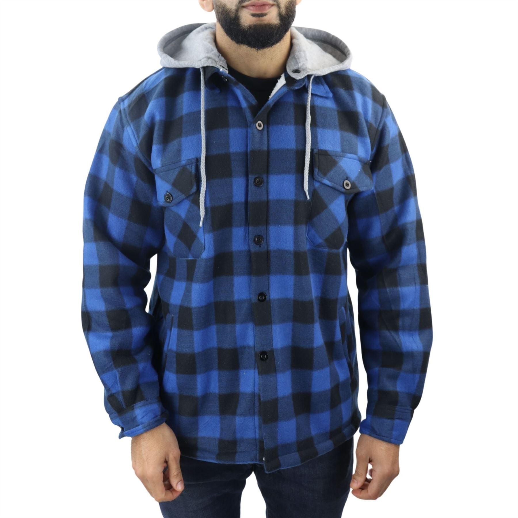 Men's Jumper Thermal Fleece Fur Lined Lumberjack Removable Hooded Buttoned Check Winter Shirt - Knighthood Store