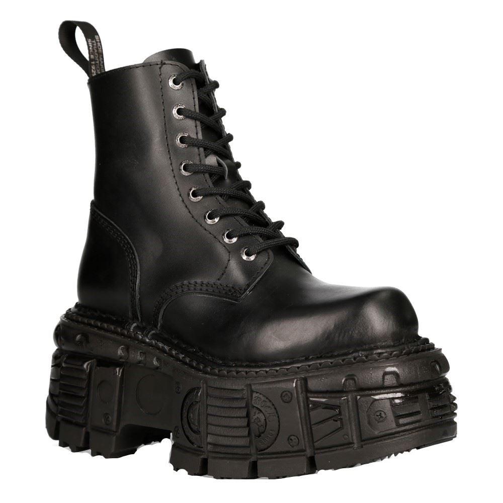 New Rock M-MILI084N-S5 Unisex Black 100% Leather Platform Military Boots - Knighthood Store