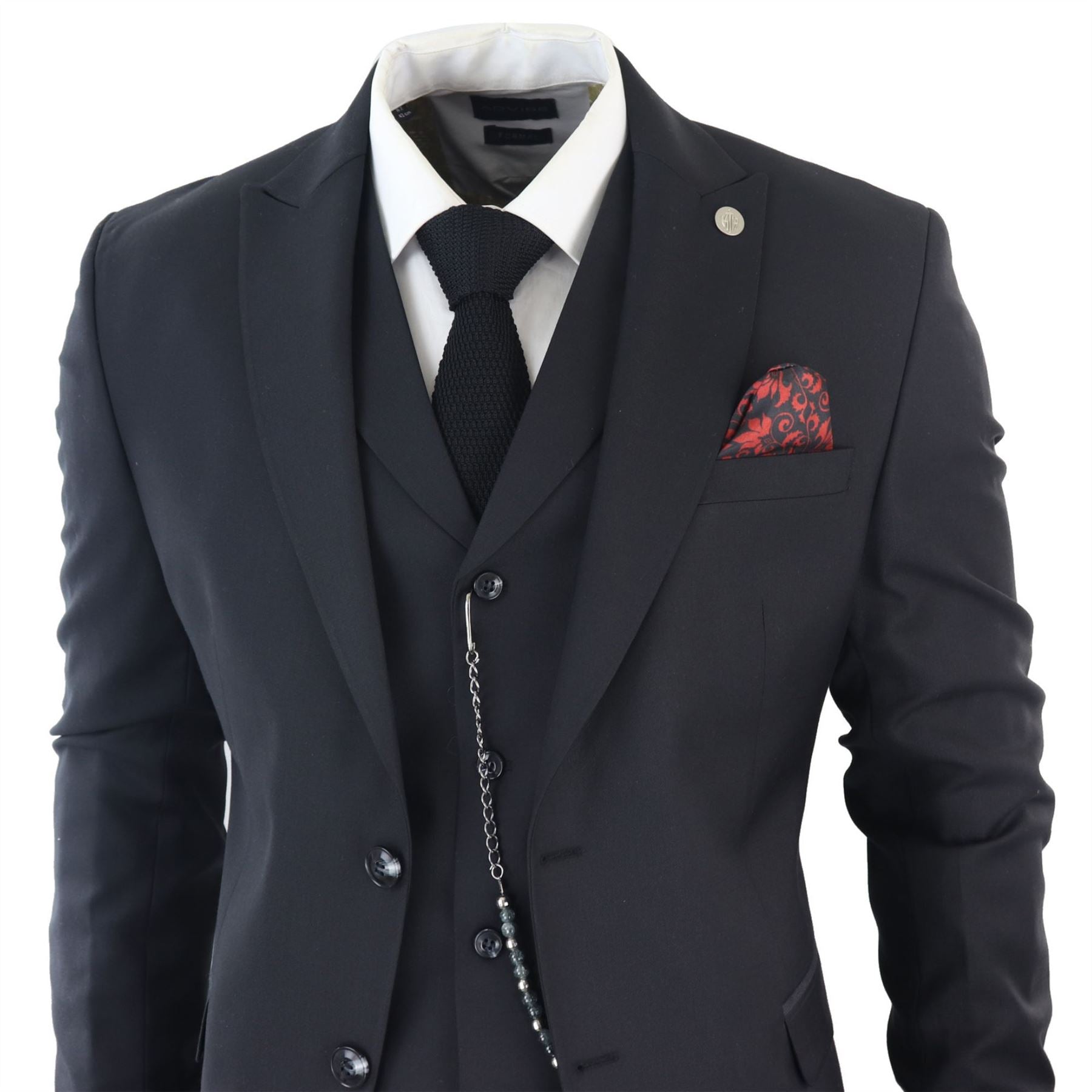TruClothing James Men 3 Piece Black Suit