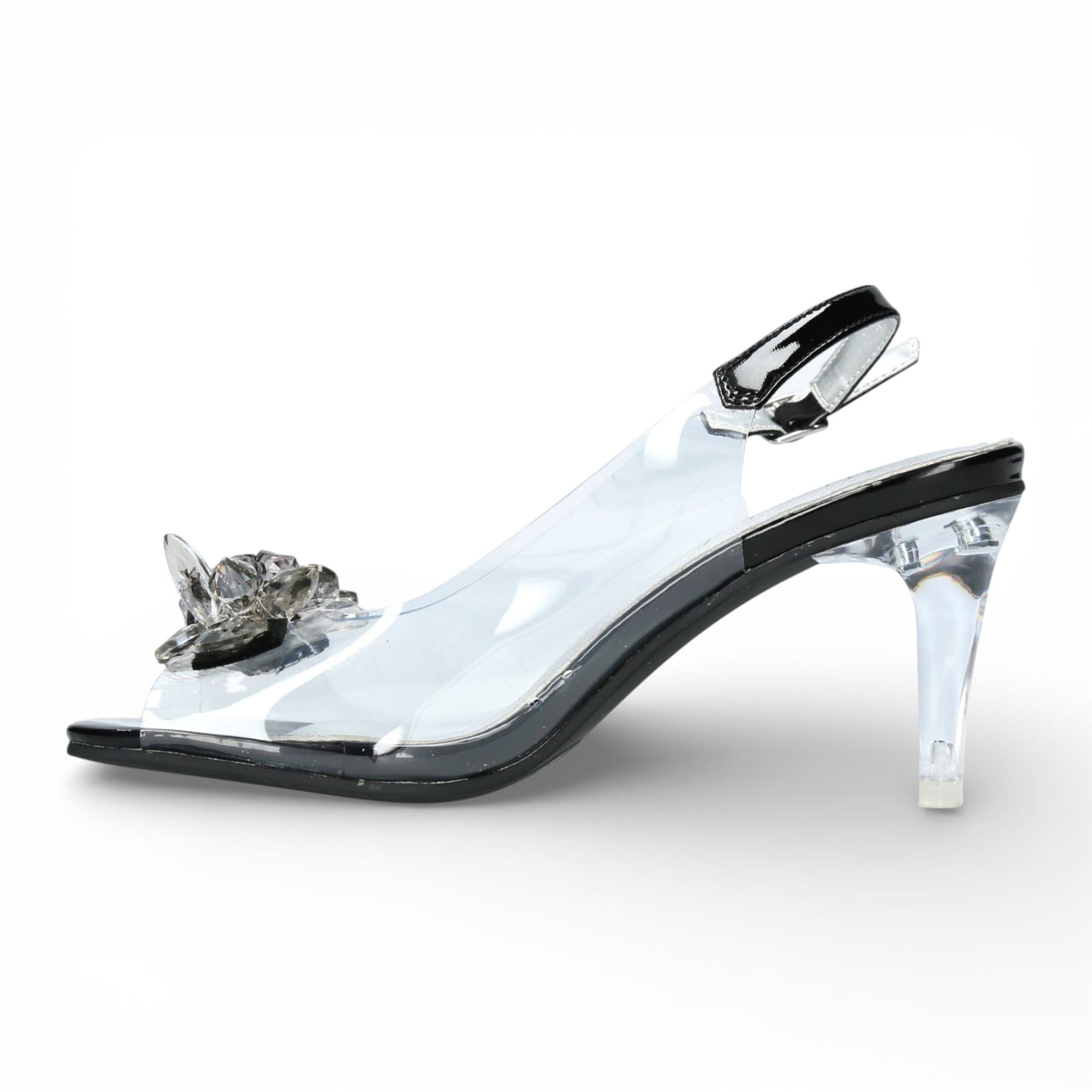 Mira 01 - Women’s Clear Black Slip-On Heel Sandals