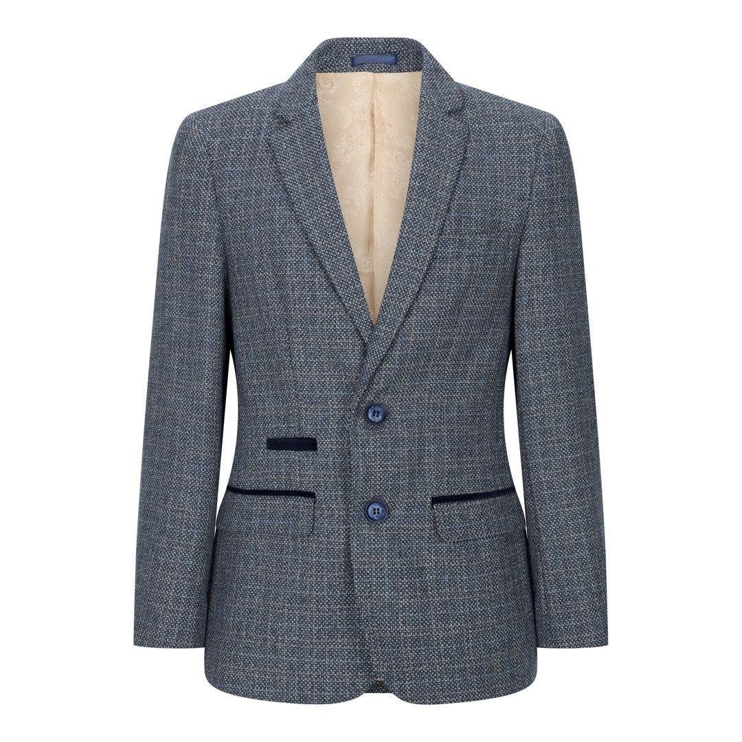 Boys 3 Piece Suit Navy Blue Tweed Check Vintage Retro Tailored Fit 1920s - Knighthood Store