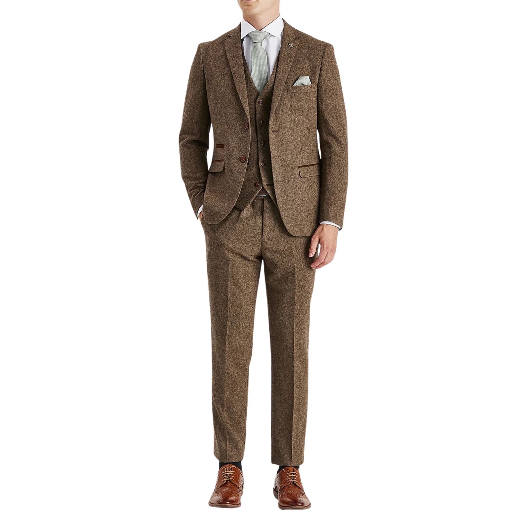 Oscar - Men's 3 Piece Brown Wool Blend Tweed Suit