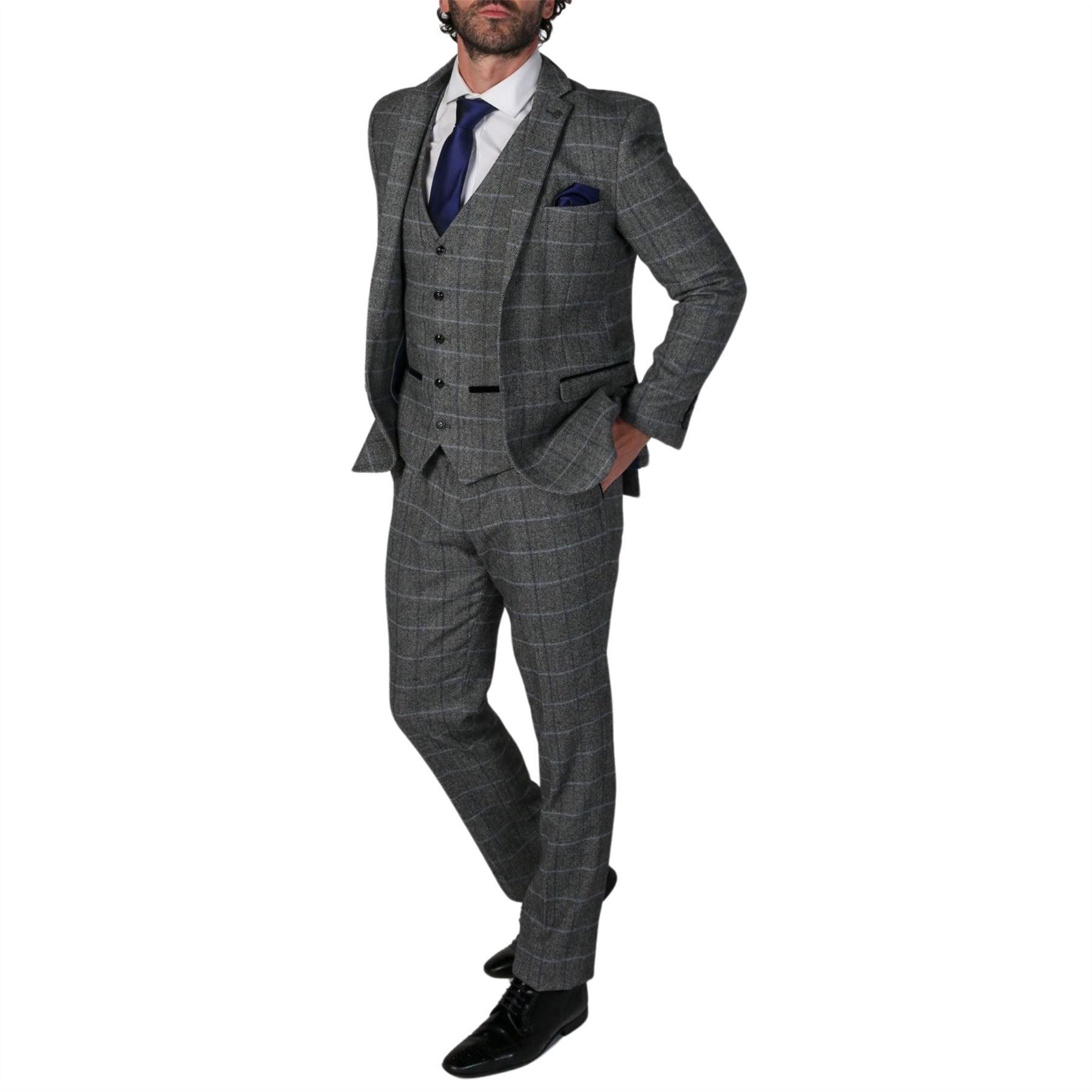 Men's Grey Suit Tweed Herringbone 3 Piece Wool Blend Formal Dress Suits - Knighthood Store