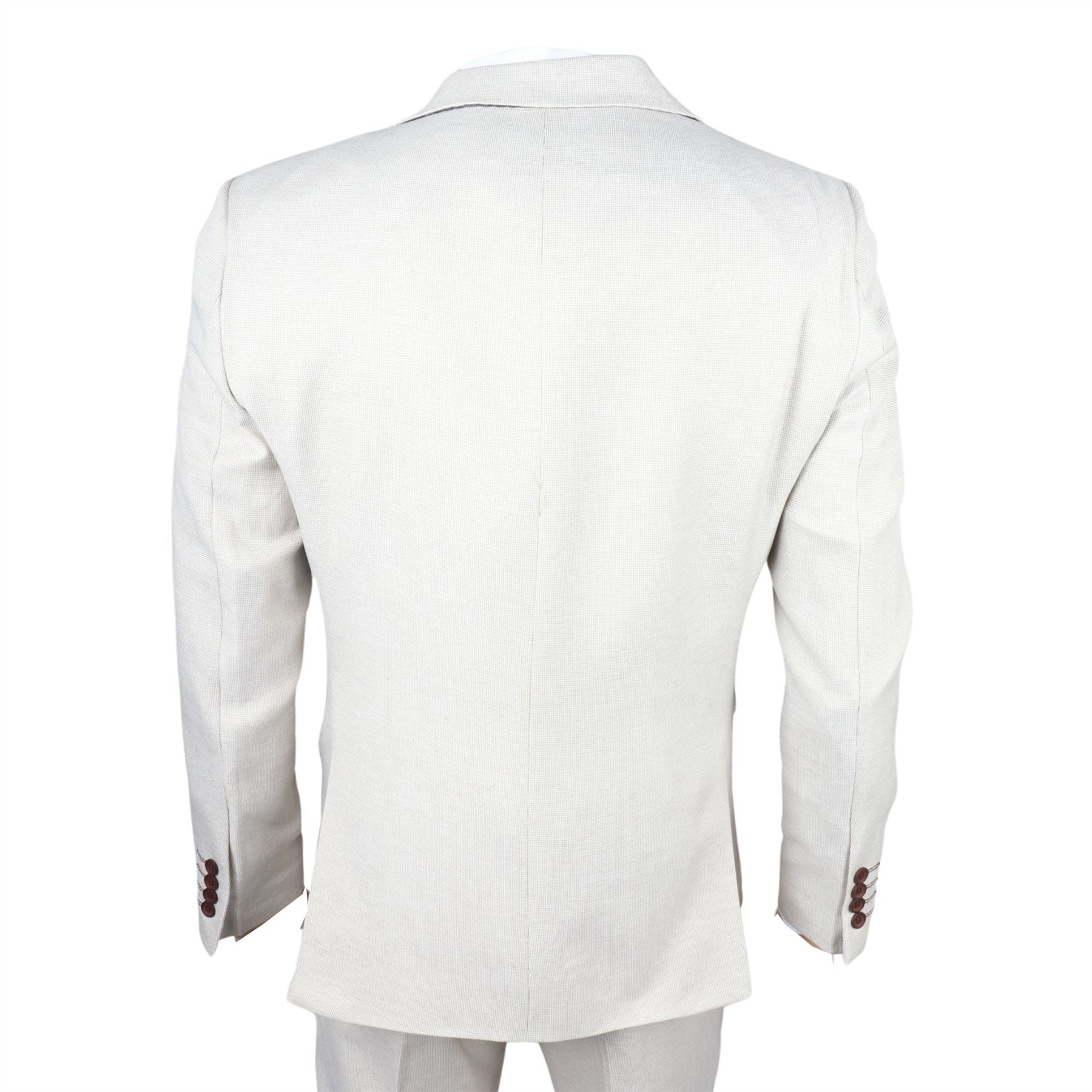 Men's Suit 3 Piece Cream Classic Birdseye Wedding Formal Dress