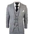 Men's Grey 3 Piece Suit Prince Of Wales Check Formal Business Dress Suits - Knighthood Store