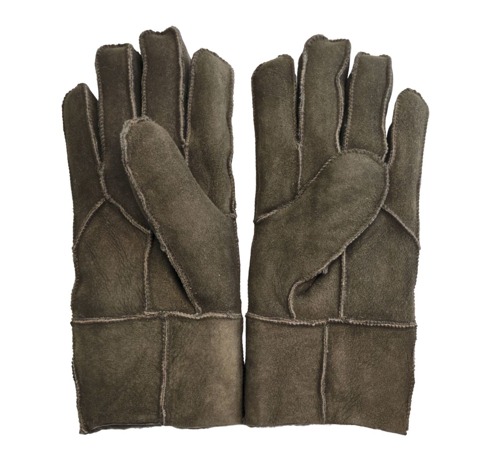 Unisex Suede Leather Shearling Wool Lined Thermal Gloves