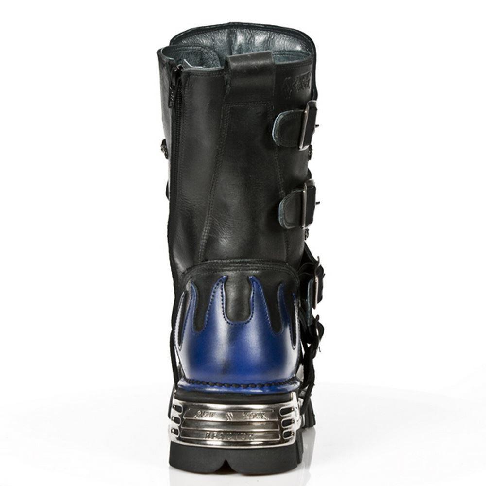 NEW ROCK 107-C5 Unisex Boots Black Blue Leather Skull Devil Gothic Punk Biker - Knighthood Store