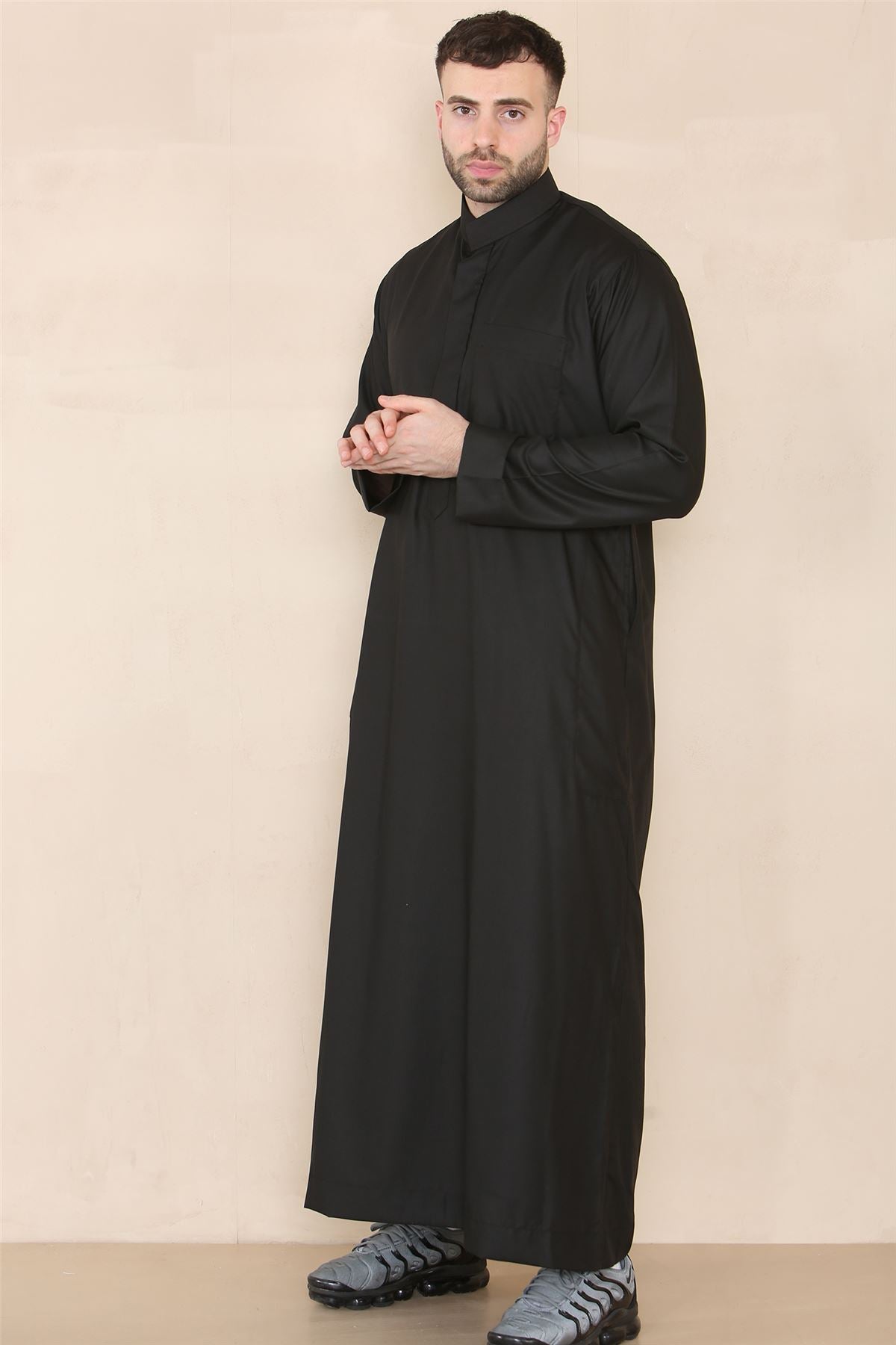 Mens Thobe Jubba Nehru Stand Collar Islamic Clothing Muslim Kaftan Eid Robe Saudi Slim Regular Fit