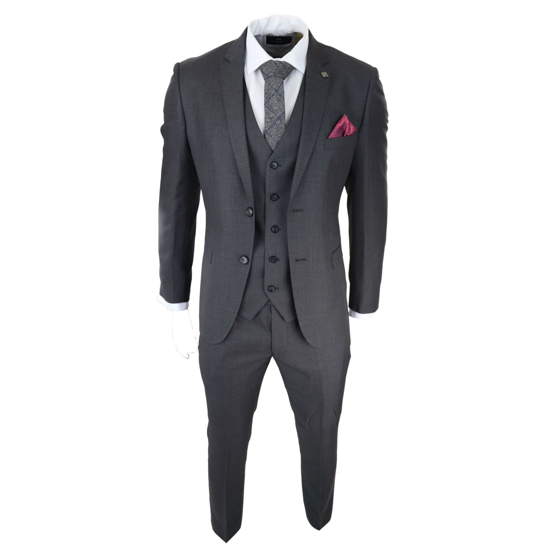 Mens Dark Grey Charcoal 3 Piece Suit Classic Stitch Wedding Summer Prom Classic