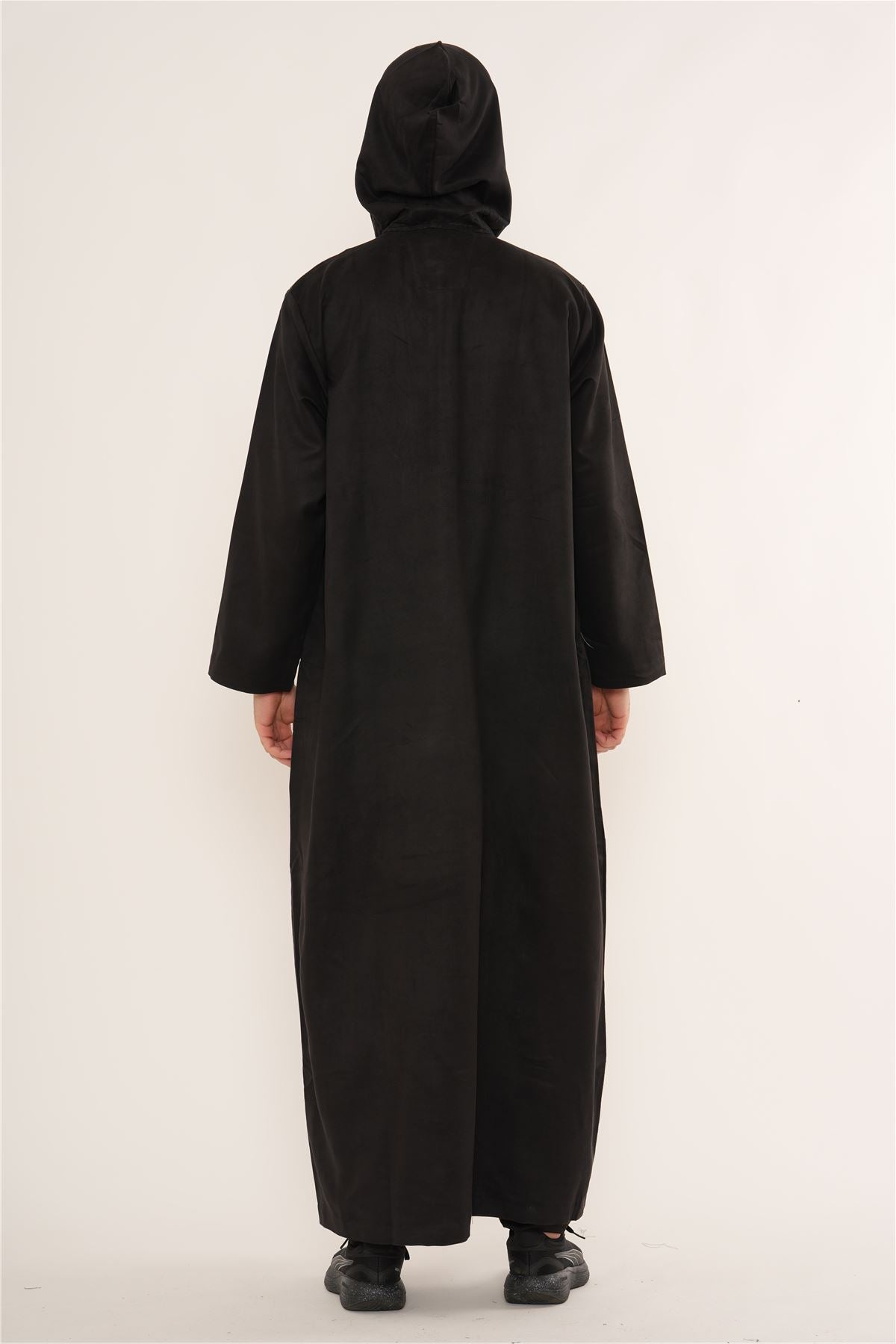 HM12 - Men's Hooded Suede Thobe Emirati Omani Zipped Thobe