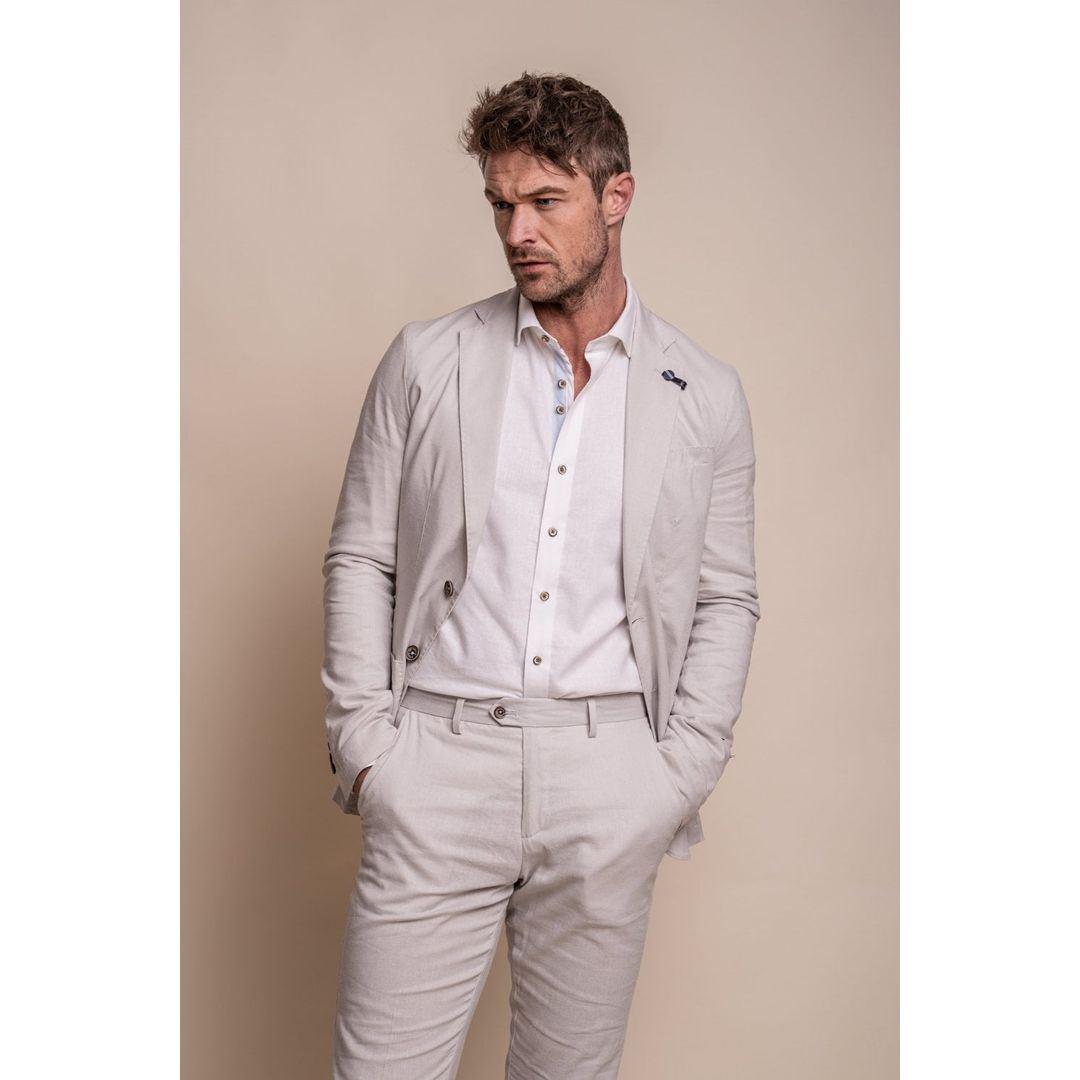 Mens Stone Grey Linen 2 Piece Summer Suit - Knighthood Store