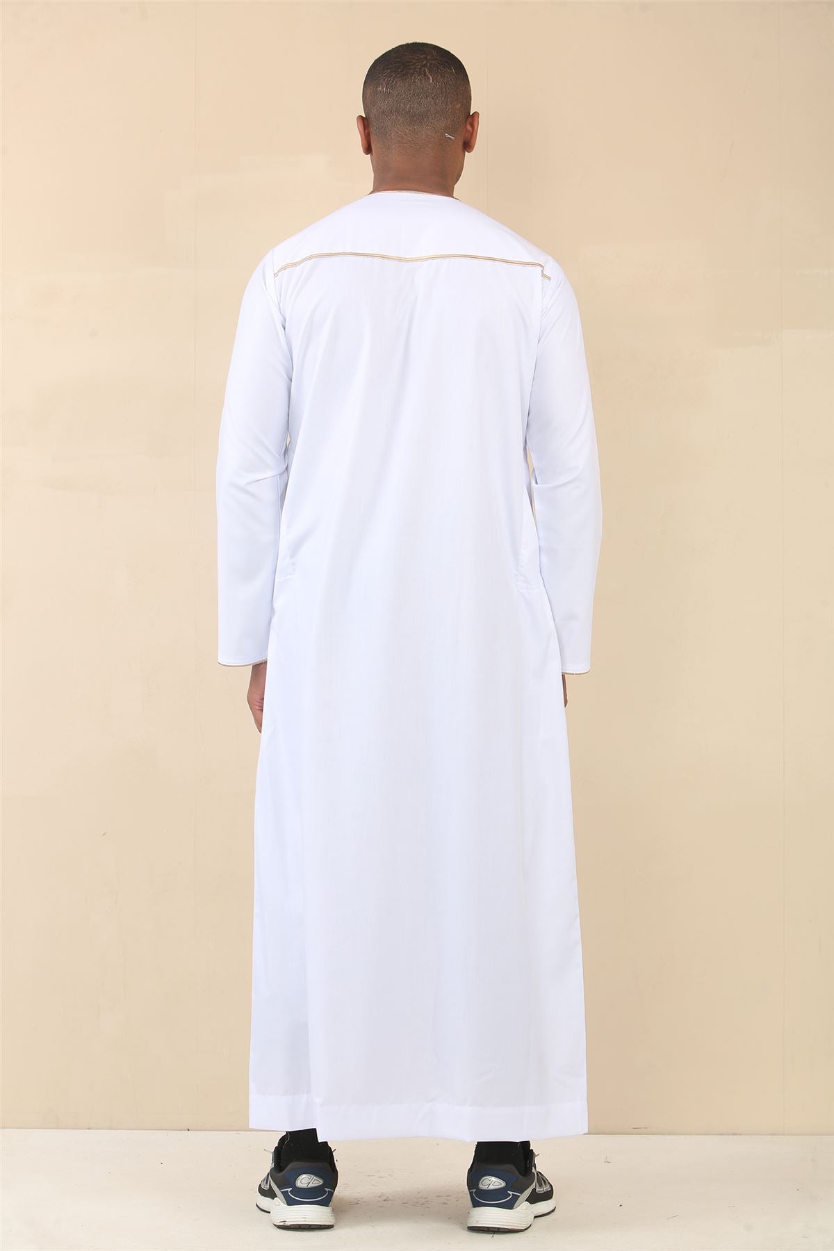 Men's Thobe Emirati Omani Jubba Islamic Clothing Muslim Kaftan Eid Robe Arab Gold Tassel Embroidery