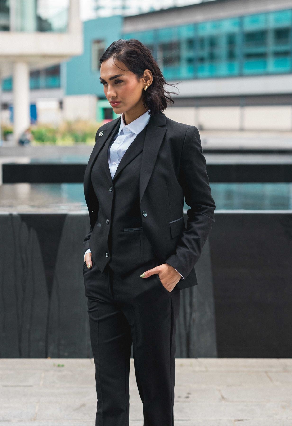 TPW-13 - Women's 3 Piece Plain Black Suit