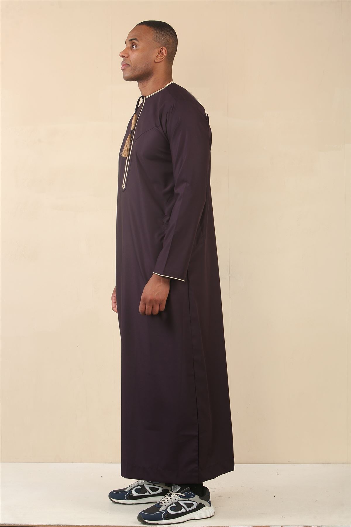 Men's Thobe Emirati Omani Jubba Islamic Clothing Muslim Kaftan Eid Robe Arab Gold Tassel Embroidery